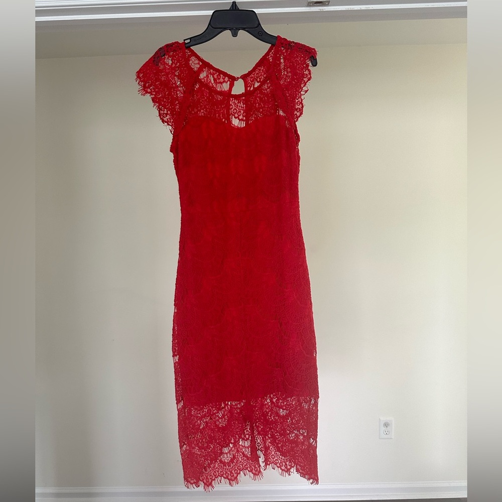 Red Lace Bodycon Dress - Size Small